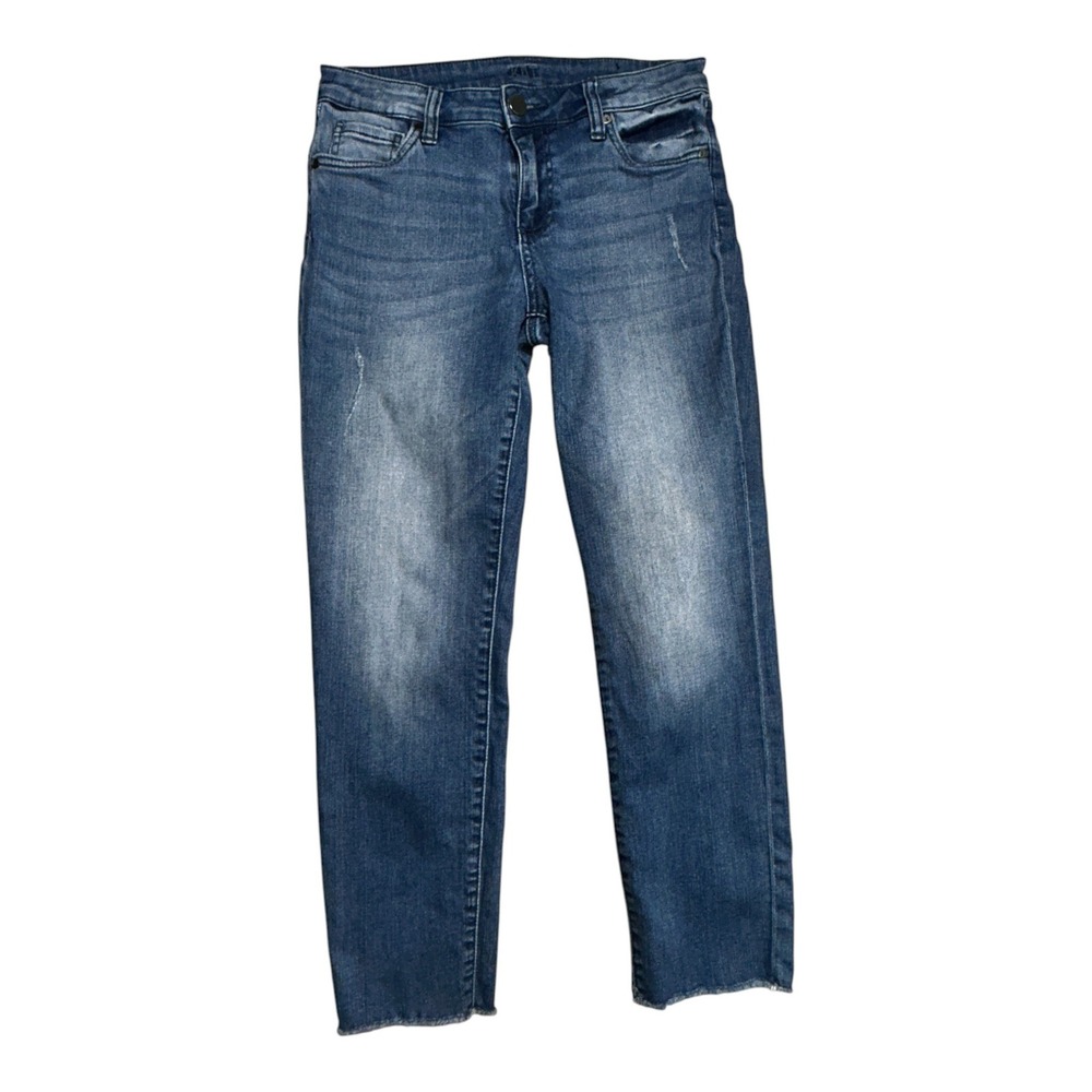 KUT from the Kloth Crop Straight Leg Jeans Size 6 Flattering Raw Hem Distressed